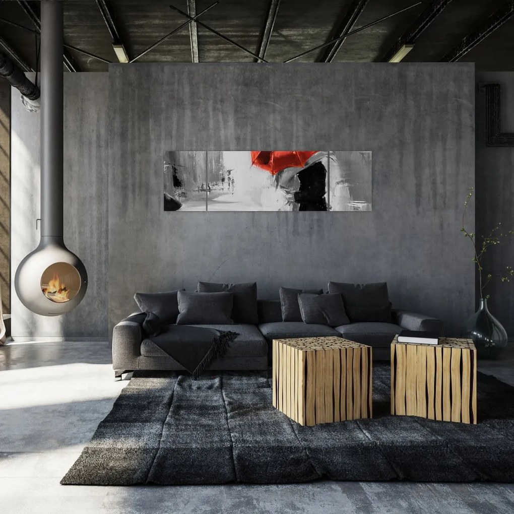 Obraz - Zakochana para pod parasolem, czerwony (170x50 cm)