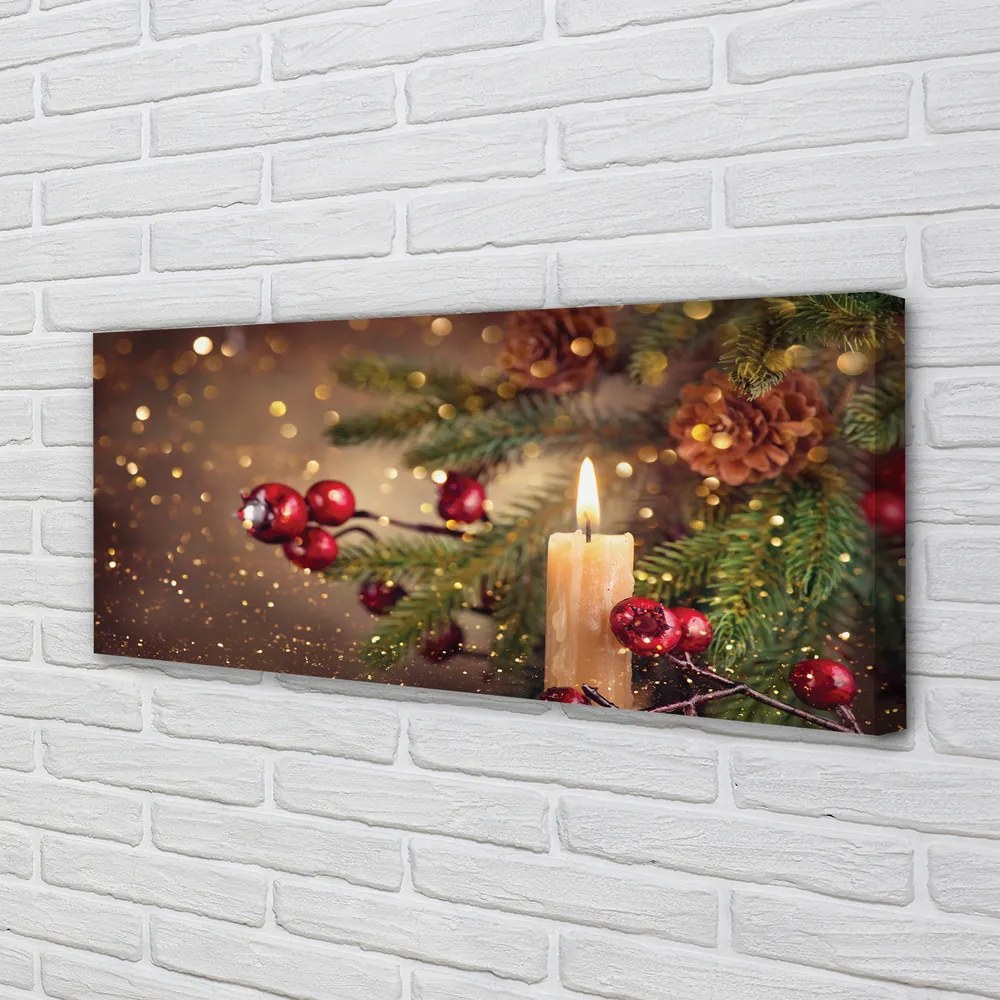 Obraz na płótnie Świeca, Gałązki, Bombki i Szyszki