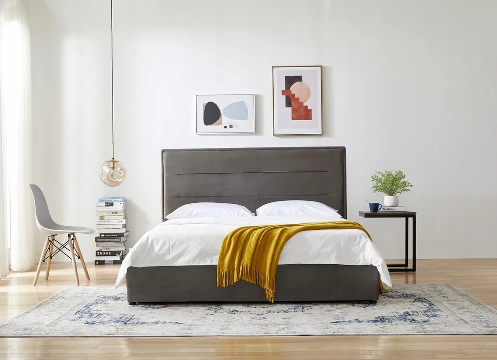 ERGO łóżko tapicerowane popiel welur welurowe 140x200