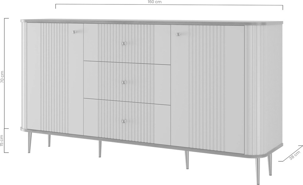 Komoda Vesper 160 cm z szufladami na nóżkach - kaszmir / orzech / złote nogi