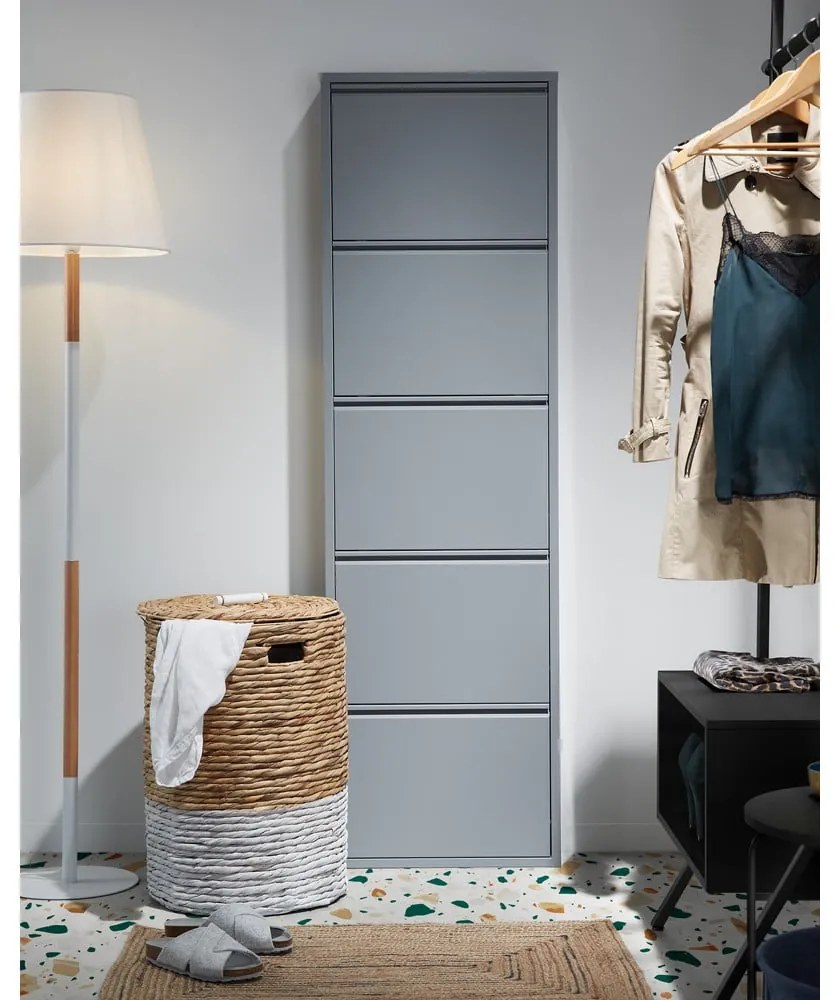 Szara metalowa uchylna szafka na buty 50x169x15 cm Ode – Kave Home