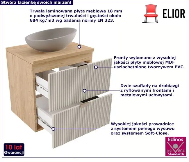 Wisząca szafka pod umywalkę z szufladami kaszmirowy + orzech P3-F02