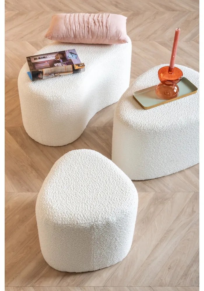 Biały puf z materiału bouclé Ada – Leitmotiv