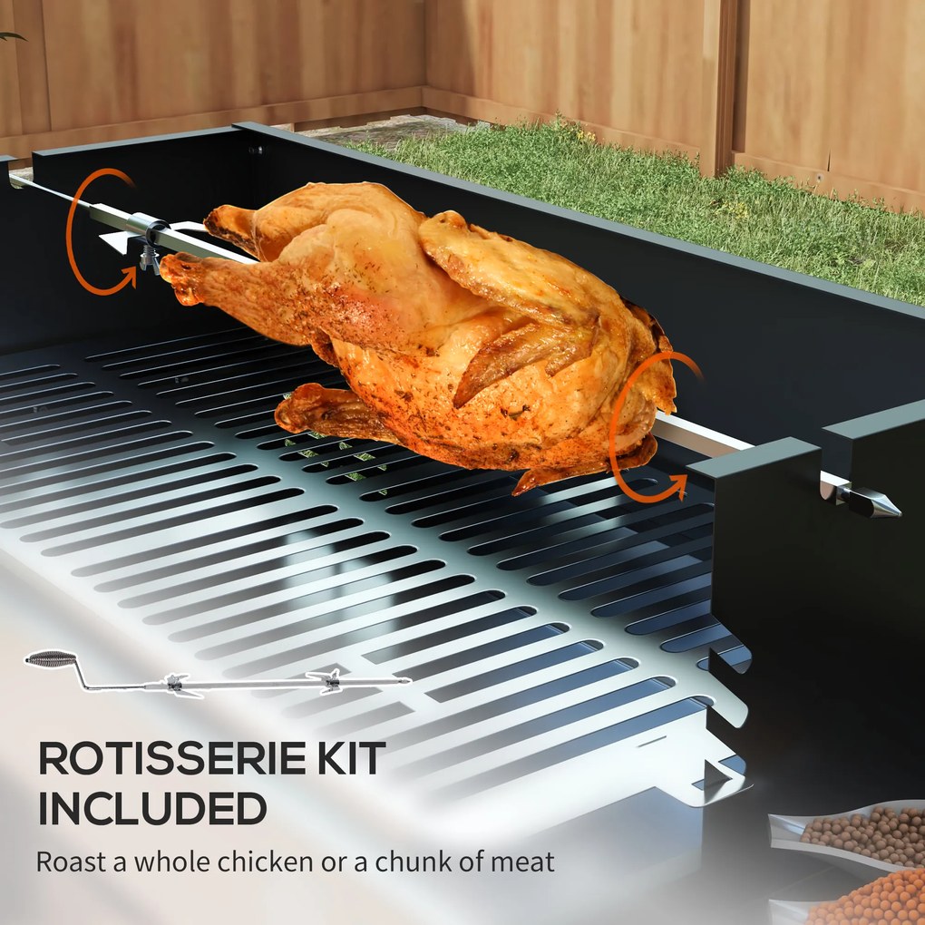 Outsunny Holzkohlegrill Grill BBQ-Grill, regulowany ruszt, 1 rożen, 118 x 32 x 90 cm, Czarny + Srebrny