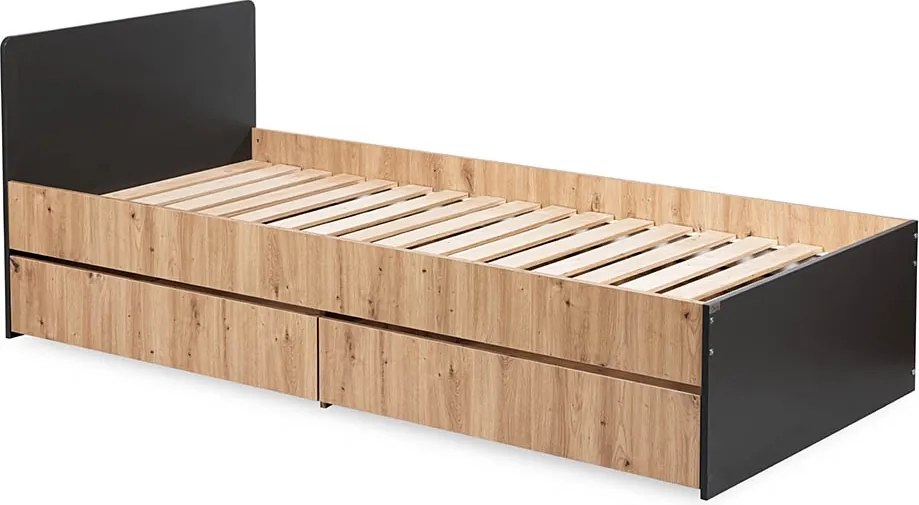 Łóżko młodzieżowe z szufladami Dalia 204x94, kolor antracyt/dąb
