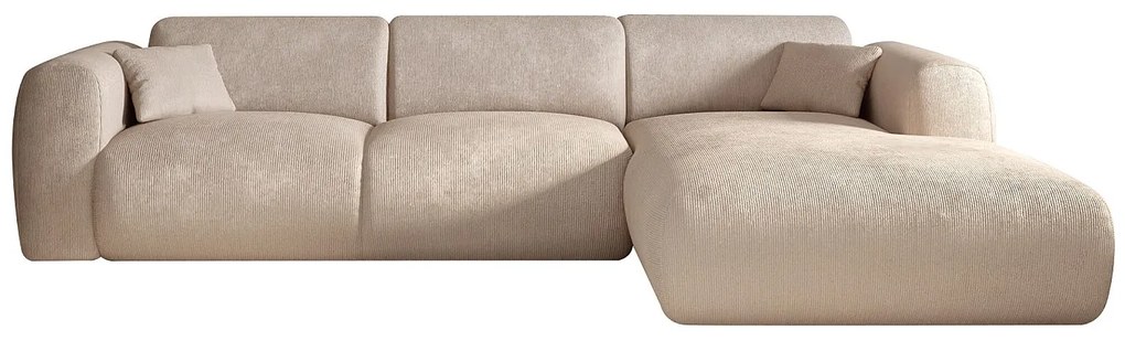 Duża kanapa narożna prawostronna z beżowej tkaniny POGNI marki Maison Céphy