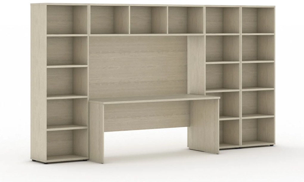 Biblioteka INTEGRO z wbudowanym biurkiem, 3350x700/400x1923 mm, dąb naturalny