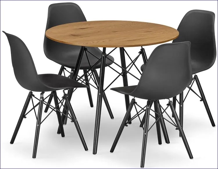 Okrągły stół dąb 80 cm w zestawie z 4 krzesłami do jadalni - Nadikos 5X 2 kolory