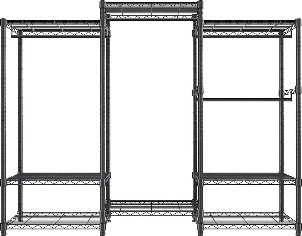 Wieszak na Ubrania, SucceBuy Heavy Duty Garment Rack, Nośność 362 kg, 4 Drążki do Wieszania i 8 Poziomów Przechowywania, Stojak na Ubrania na Kółkach