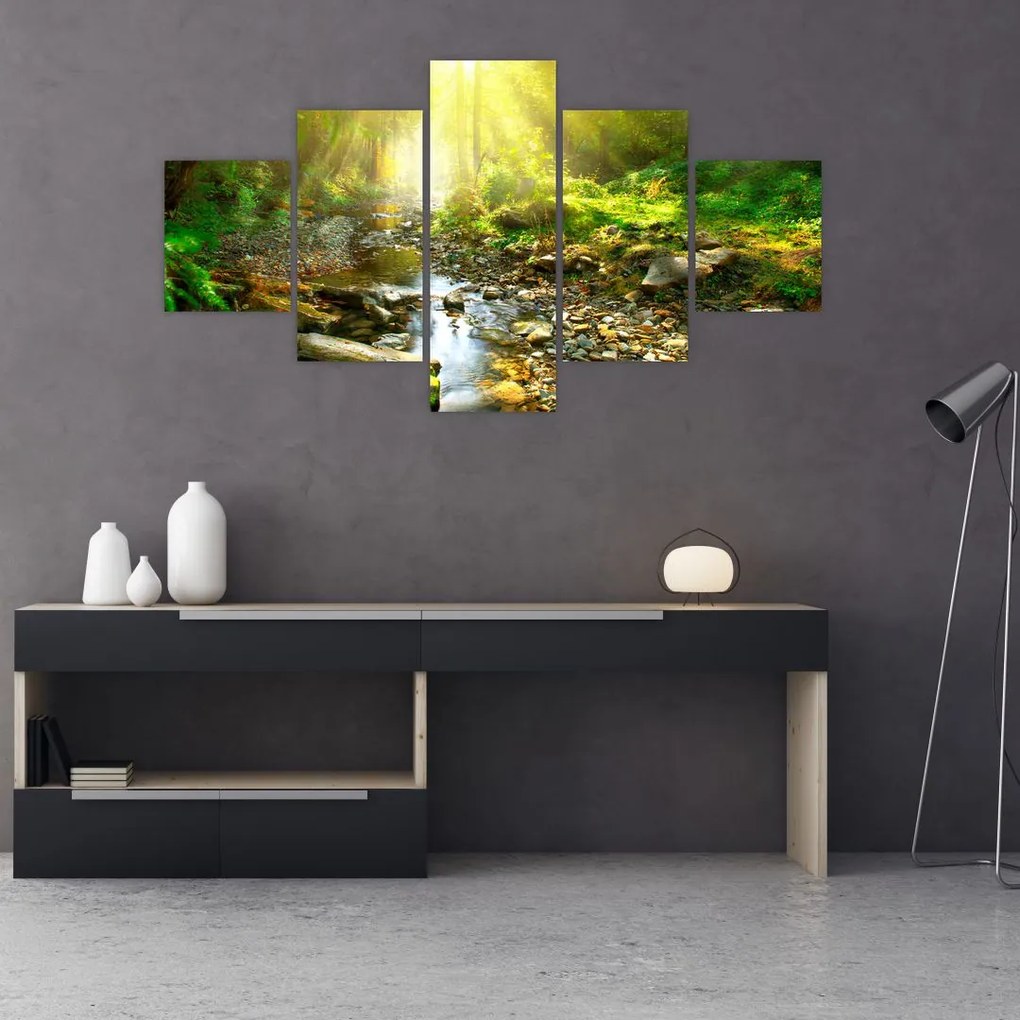 Obraz rzeki w zielonym lesie (125x70 cm)
