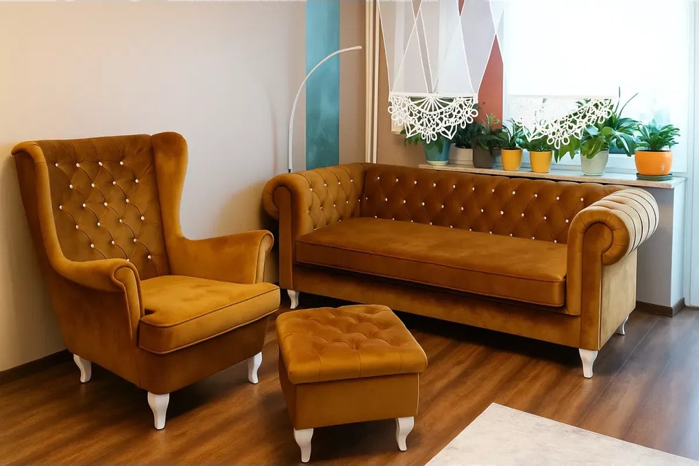 Tapicerowany zestaw wypoczynkowy Chesterfield Asti
