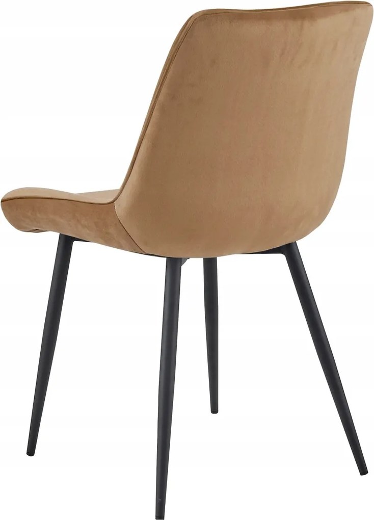 Brązowe krzesło do kuchni BERA aksamitne z czarnymi nogami