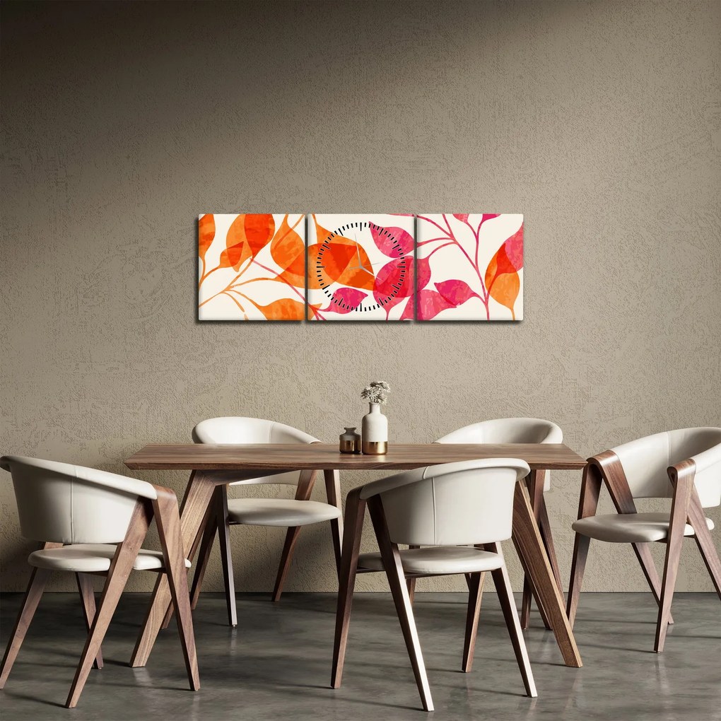 Obraz - Liście pomarańczy (z zegarem) (90x30 cm)