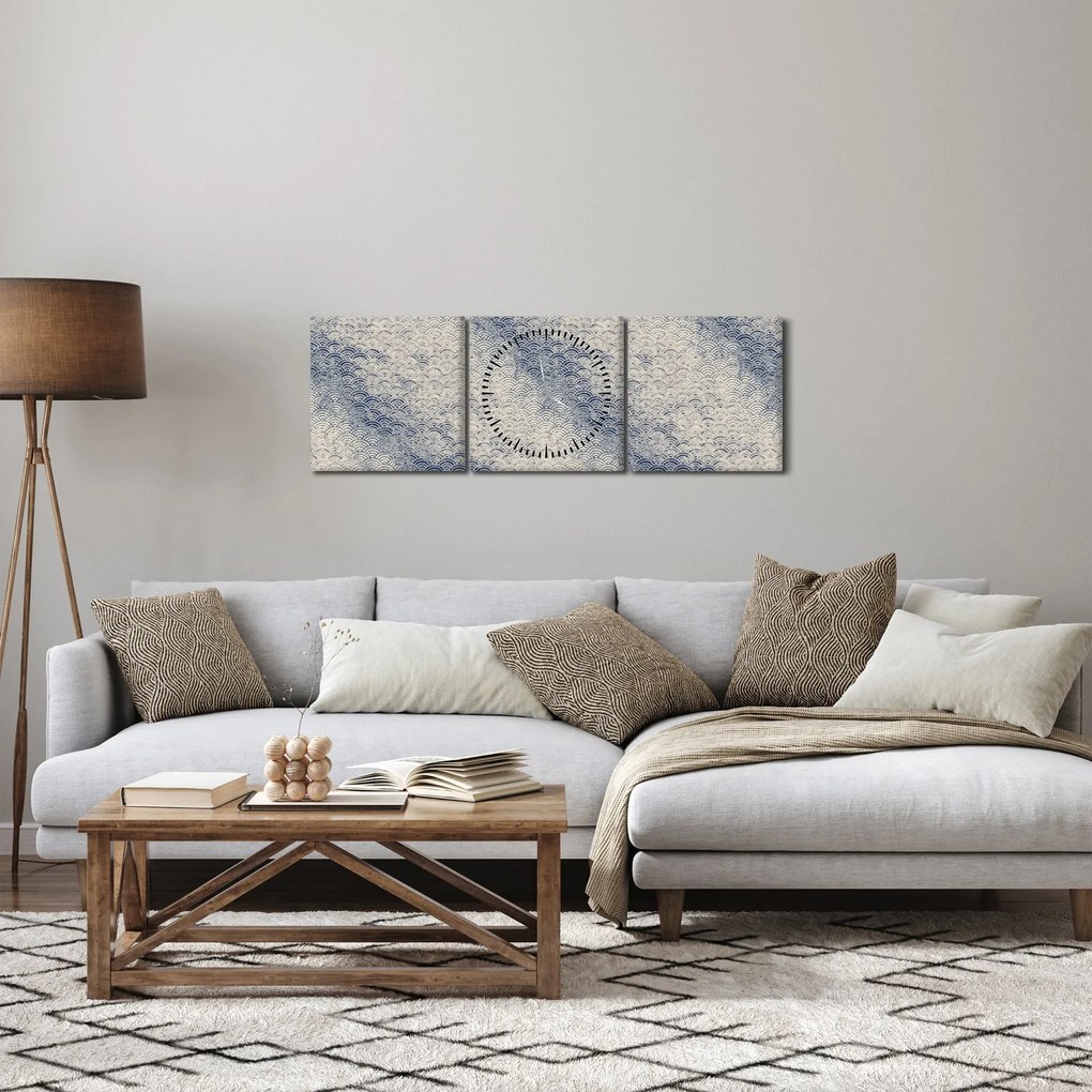 Obraz - Wzór fali (z zegarem) (90x30 cm)