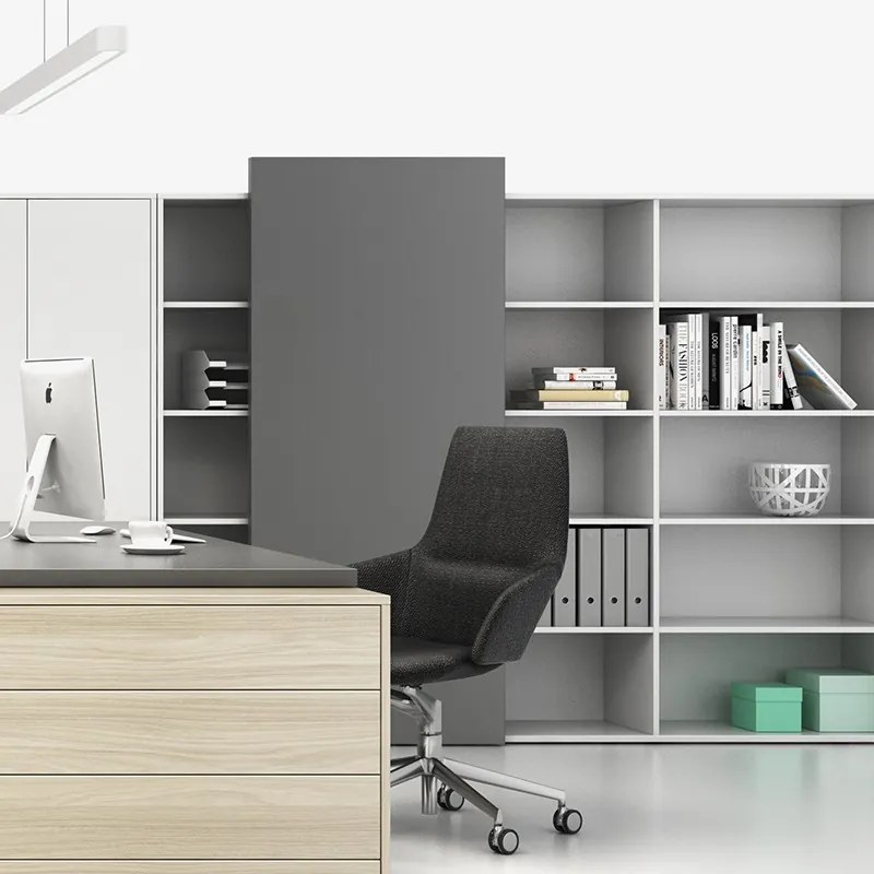 Regał biurowy z przesuwnym panelem BLOCK, 1600 x 400 x 1748 mm,  dąb naturalny