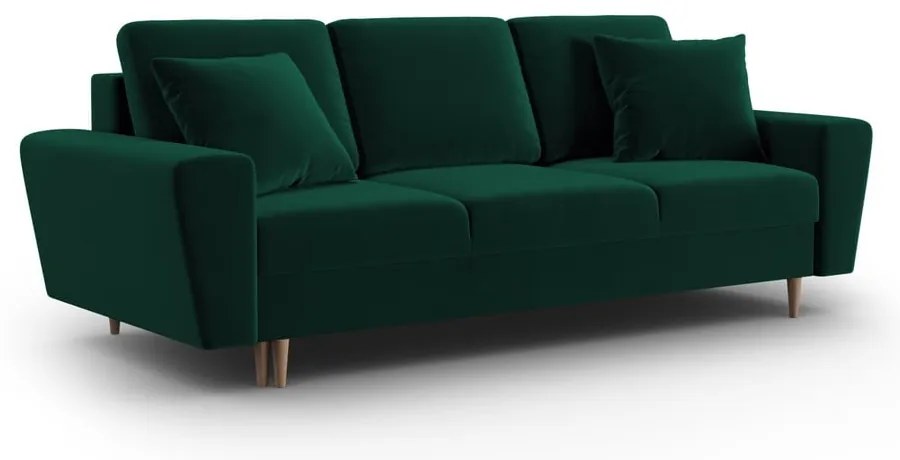 Zielona aksamitna rozkładana/ze schowkiem sofa 235 cm Kyoto – Cosmopolitan Design