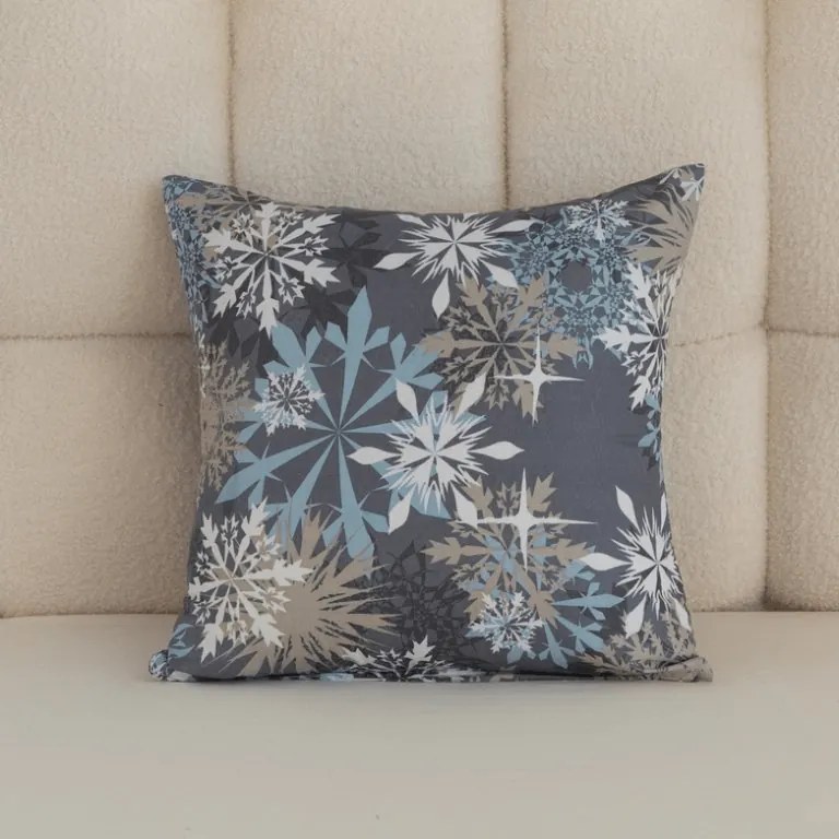 Poszewka na poduszkę z mikrofibry SNOWFLAKE 45x45 cm, niebieskoszara