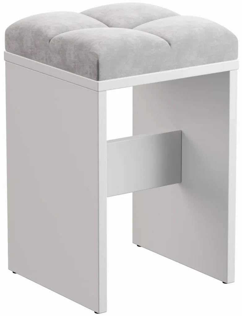 Biały taboret z szarym welurowym siedziskiem  F1-W62