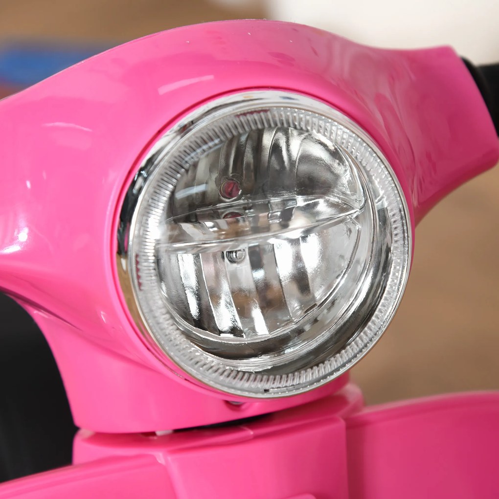 HOMCOM Motocykl elektryczny dla dzieci 6V, motocykl elektryczny z kółkami podporowymi, reflektorem, klaksonem 3 km/h dla 1,5-3 lat, Różowy | Aosom PL