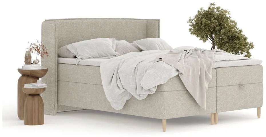 Jasnoszare łóżko boxspring ze schowkiem 200x200 cm Monpelli – Maison de Rêve
