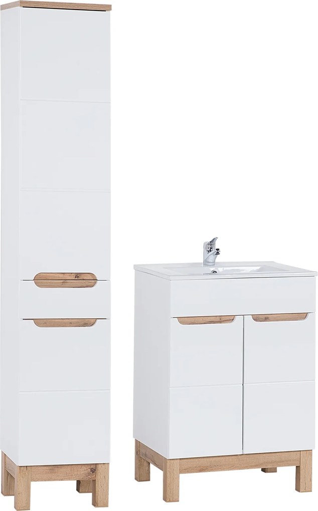 Zestaw białych mebli łazienkowych Bali 038 - szafka 60 cm z umywalką i słupek