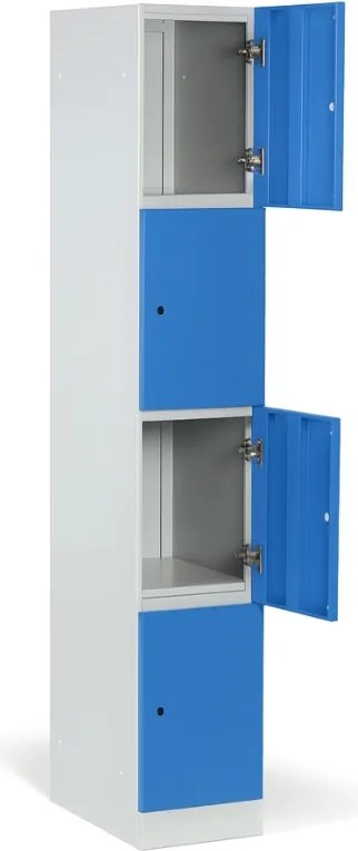 Szafka skrytkowa S1, 4 schowki, 1850 x 300 x 500 mm, demontaż, zamek kodowy, drzwi czerwone