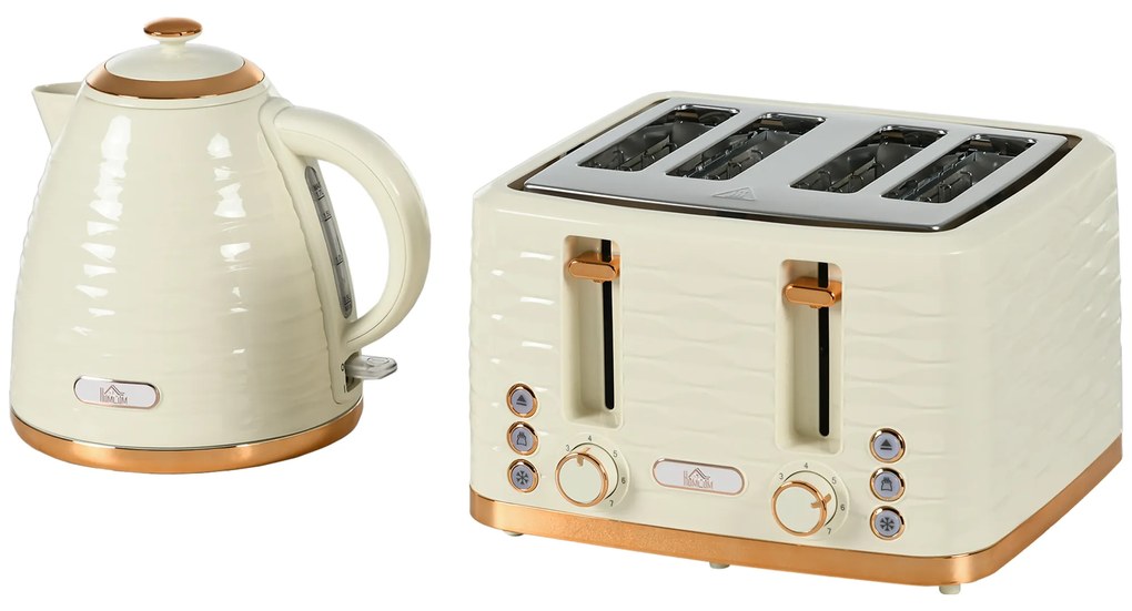 HOMCOM Zestaw toster i czajnik 2w1, 7 poziomów opiekania, funkcje rozmrażania i podgrzewania, beżowy