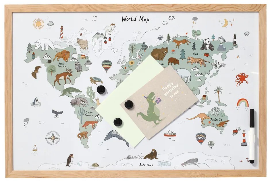 Tablica magnetyczna, mapa świata, 60 x 40 cm
