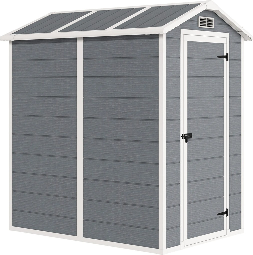 Outsunny Schowek Ogrodowy, Plastikowy Domek Ogrodowy z Podłogą i Oknem, Zamknięte Drzwi, na Ogród, 131S x 186G x 198W cm, Szary