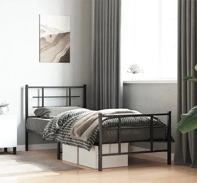 Czarne metalowe łóżko małżeńskie 100x200cm - Alester
