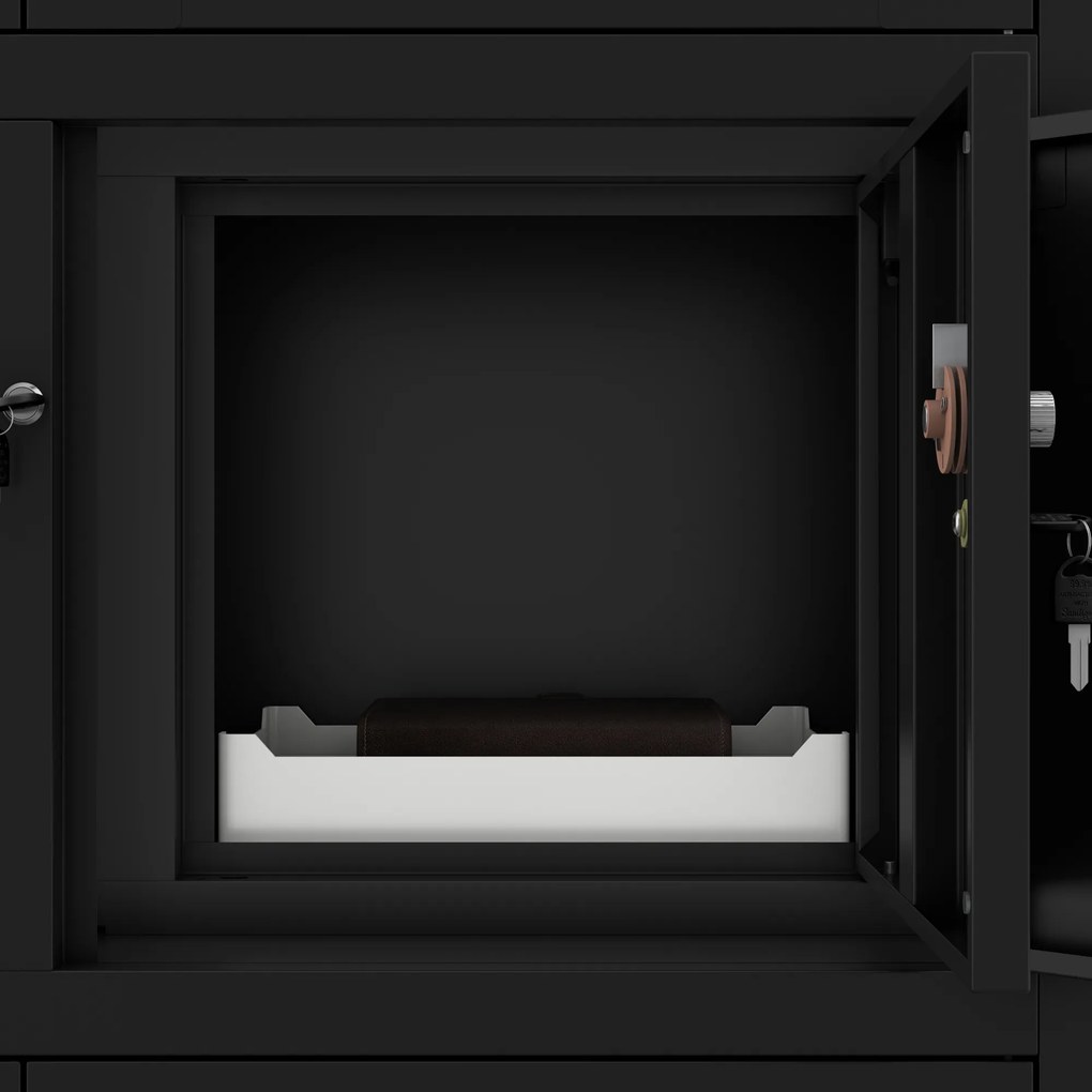 Szafa biurowa metalowa z sejfem, szklane drzwi, czarna, 900x1850x400 mm: FILIP