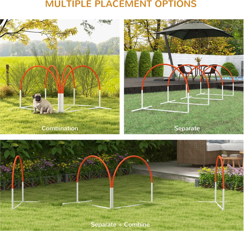 PawHut Zestaw do Agility dla Psów, 4-częściowy, w zestawie torba, Plastik, 89x69x99 cm, Biały+Pomarańczowy