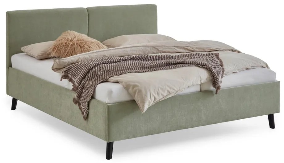 Jasnozielone tapicerowane łóżko dwuosobowe ze stelażem 160x200 cm Piano – Meise Möbel