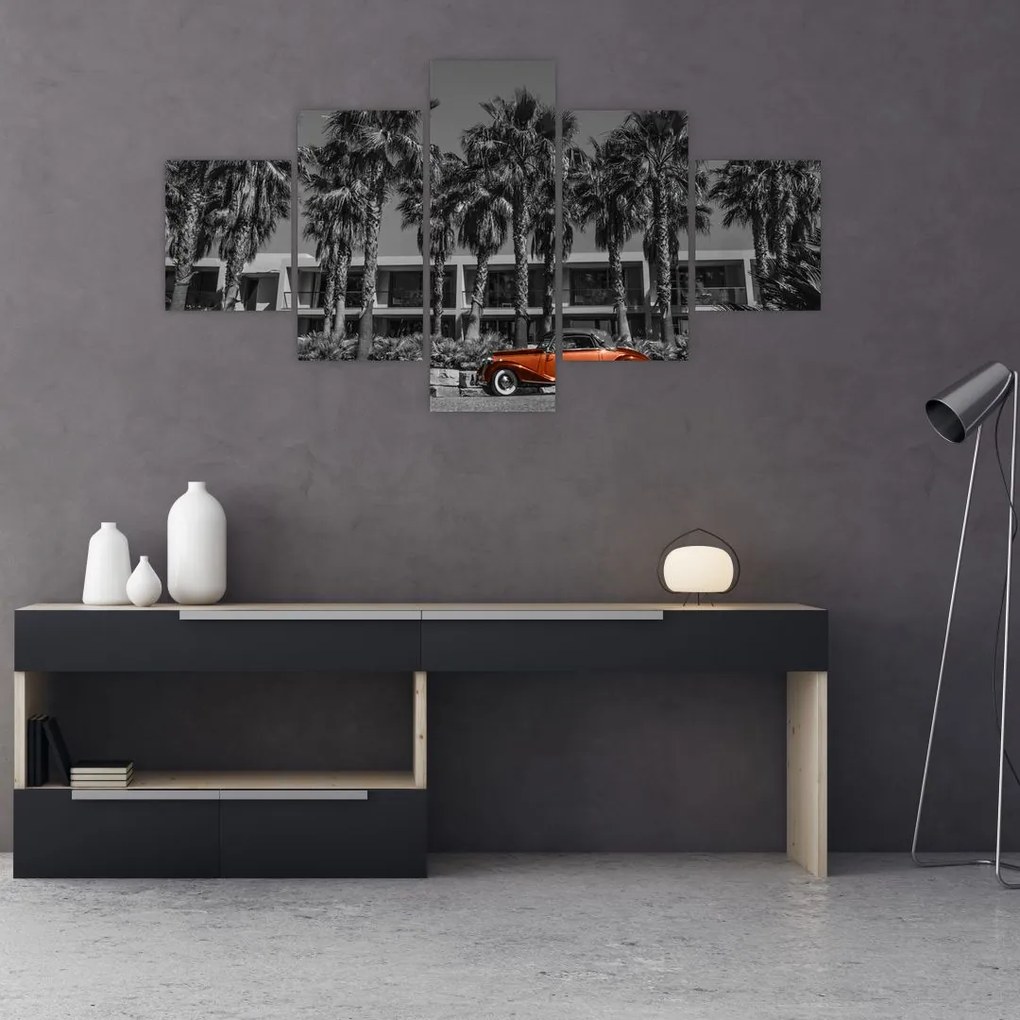 Obraz - Retro czerwony samochód (125x70 cm)