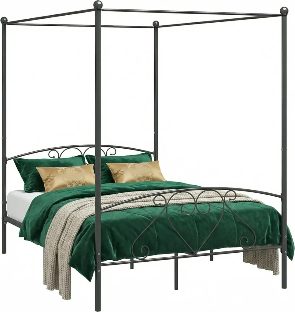 Czarne metalowe łóżko romantyczne 140x200 cm D1-B40