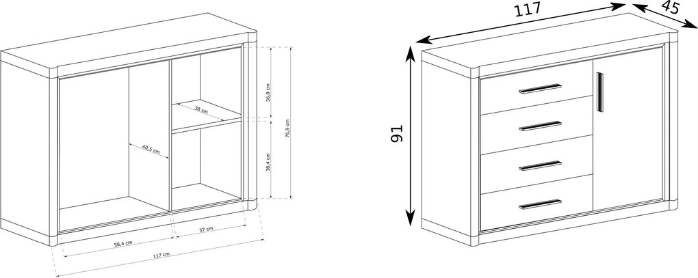 Komoda MALAGA 117 cm do Salonu Sypialni Brązowy