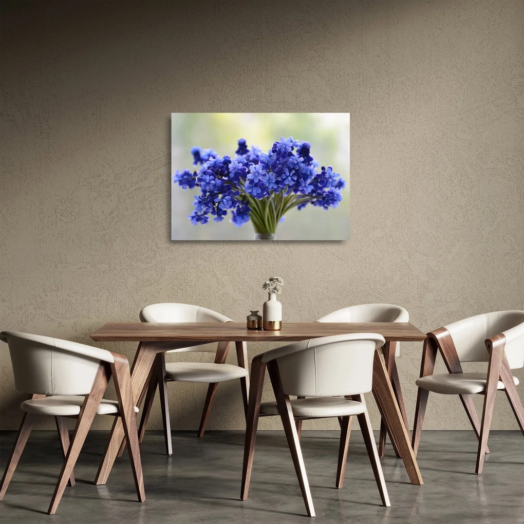 Obraz na szkle - bukiet niebieskich kwiatów (70x50 cm)