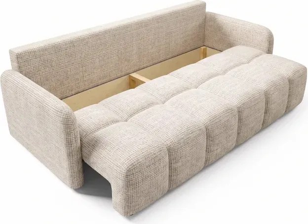 Sofa ZEN Rozkładana Dwuosobowa Beżowa Szenil Japandi