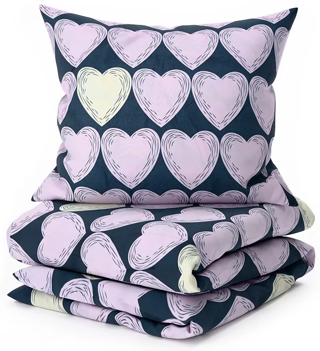 PrzytulneMieszkanie.pl PrzytulneMieszkanie.pl Pościel z mikrofibry VIOLET HEARTS jasnofioletowa Rozmiar pościeli: 2 szt 70 x 80 cm | 160 x 200 cm