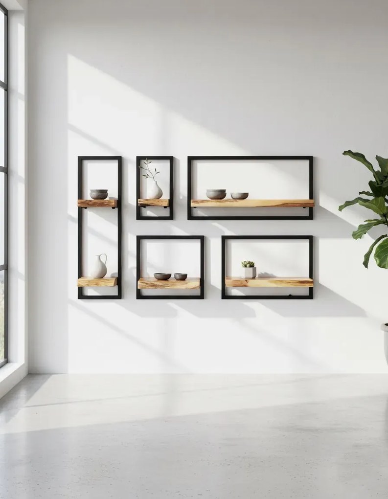 Zestaw drewnianych modułowych półek ściennych P7-P65