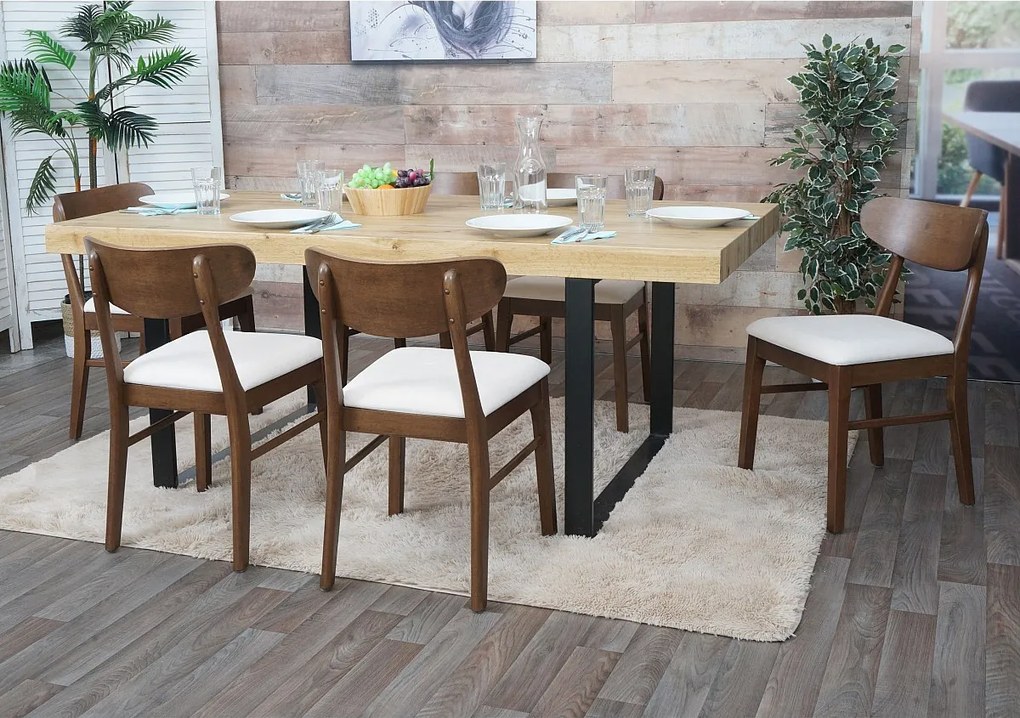 Krzesło do jadalni MCW-M59 (zestaw 6 sztuk),  ciemna rama, kremowy