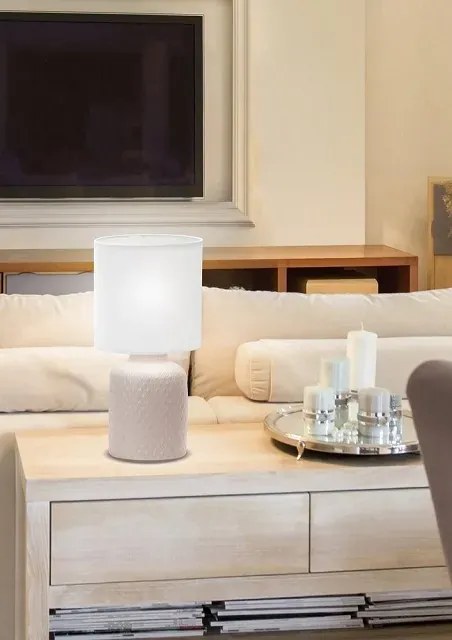 Beżowa lampa stołowa z ceramiczną podstawą - 10X V085 F8-W39