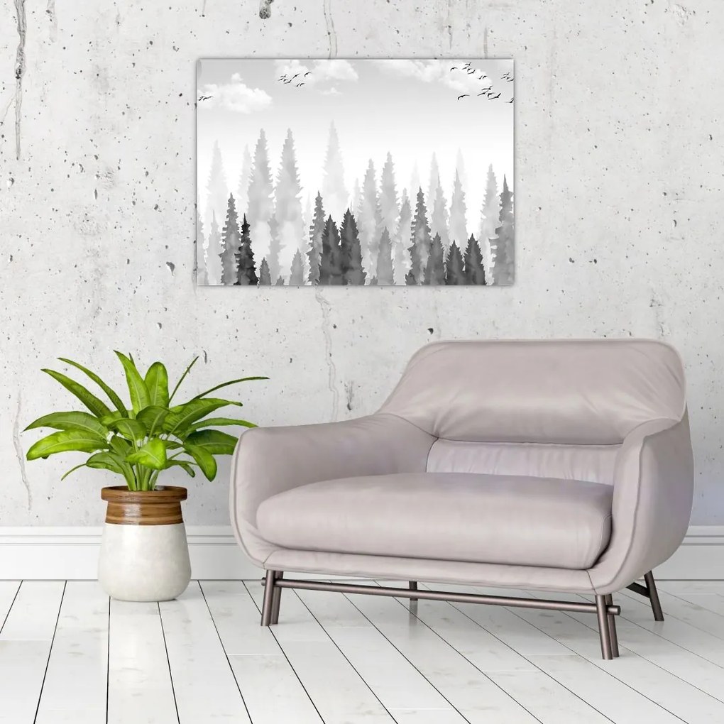 Obraz na szkle - Szczyty lasów (70x50 cm)