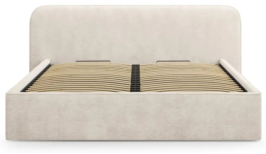 Beżowe tapicerowane łóżko dwuosobowe ze schowkiem i stelażem 140x200 cm Elizabeth – Micadoni