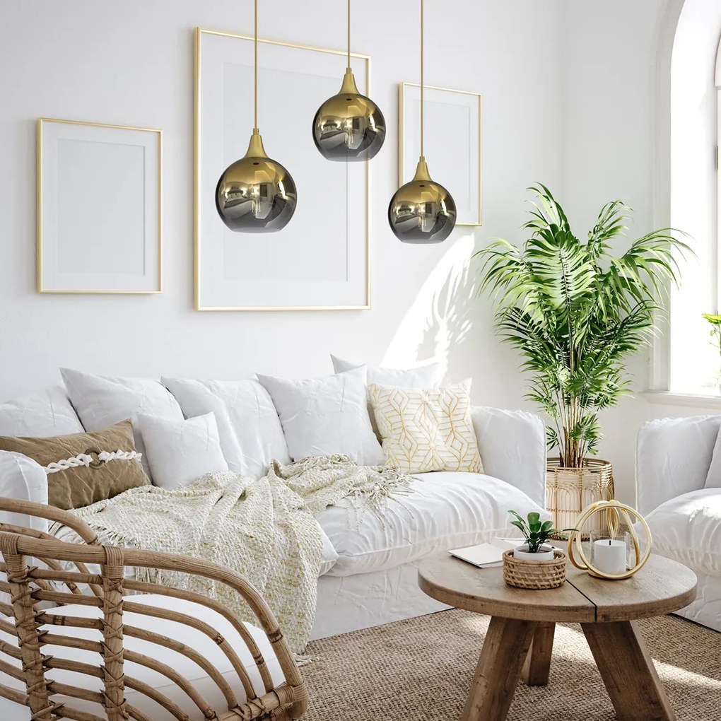 Lampa wisząca MONTE GOLD 3xE27, potrójna, na listwie kule złote