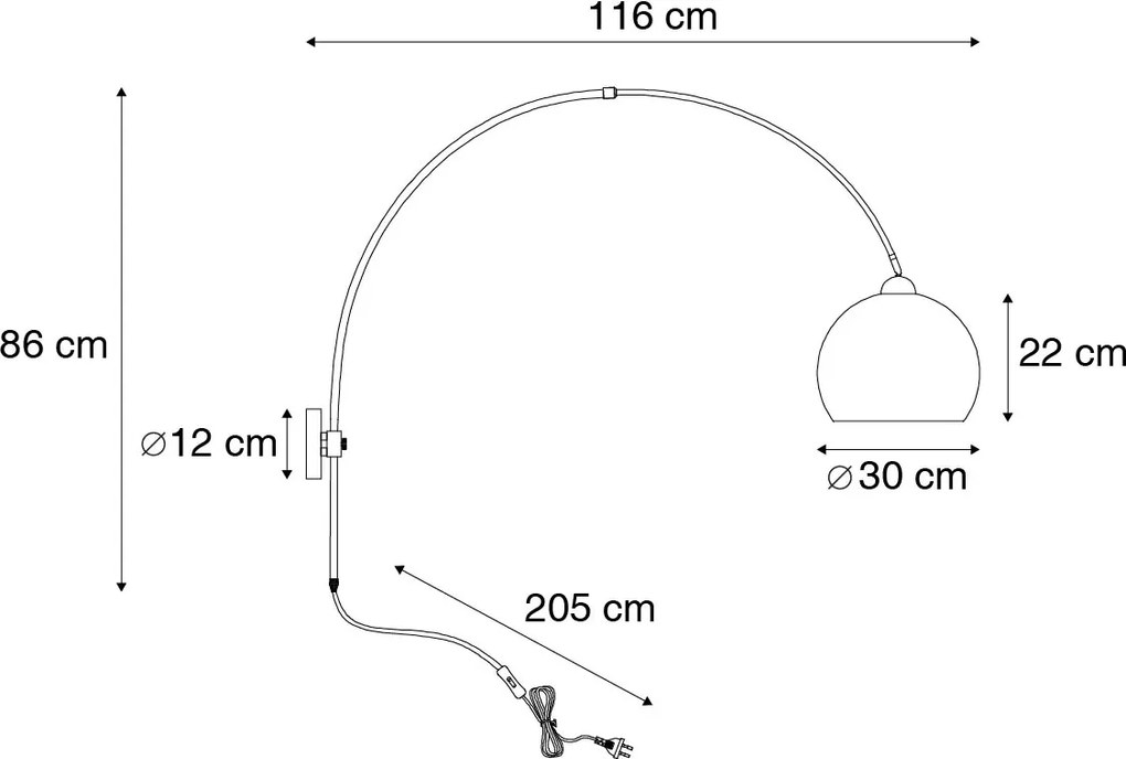Inteligentna Ścienna Lampa Łukowa Stalowa z Białym Kloszem z WiFi G125 - Bow