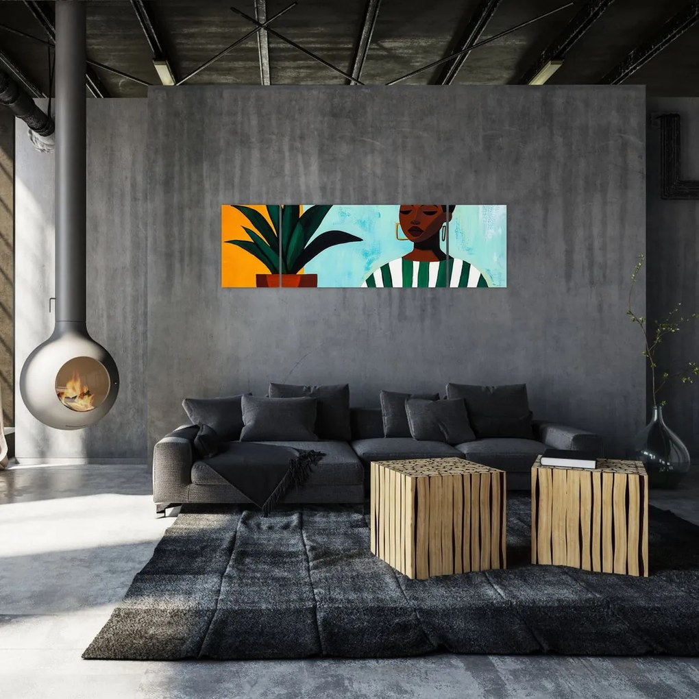 Obraz - Kobieta z kwiatem (170x50 cm)