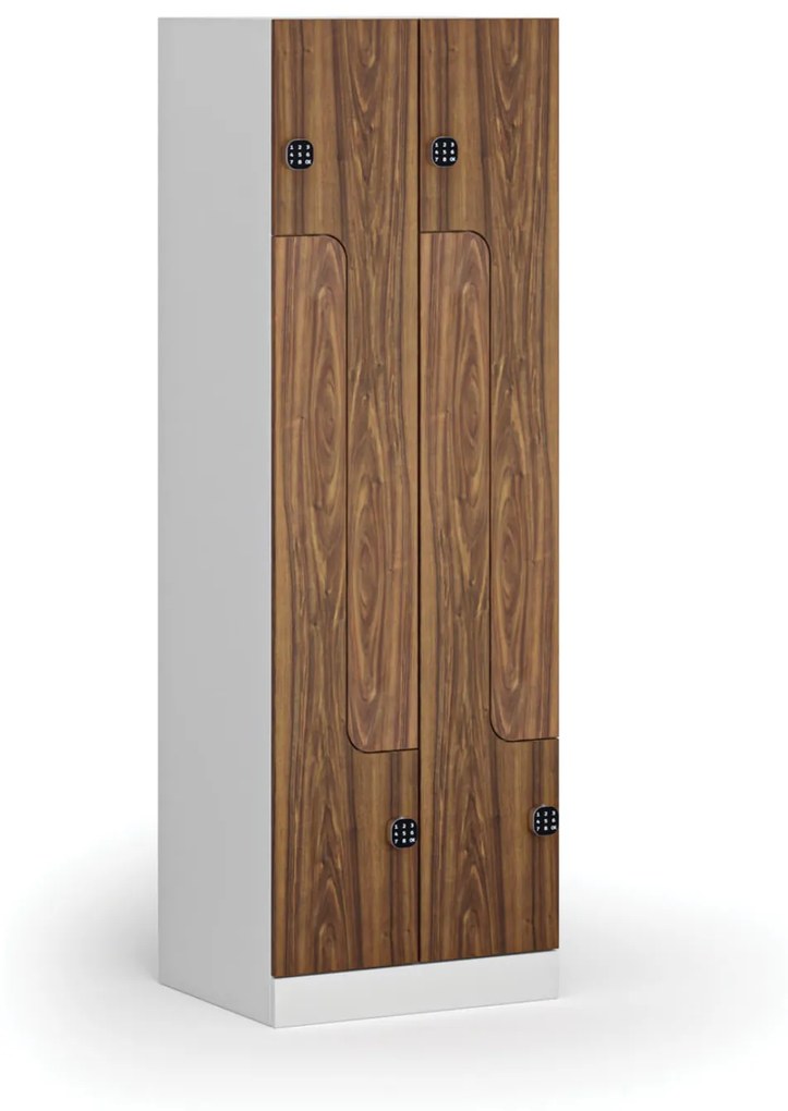 Metalowa szafka ubraniowa Z, 4-drzwiowa, 1850 x 600 x 500 mm, zamek kodowy, drzwi laminowane, orzech