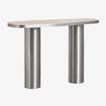 Konsola Owalna 120x40 Cm Z Naturalnego Kamienia I Stali Nierdzewnej Fertrix Travertine - Sklum