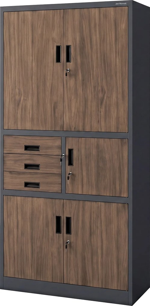 Biurowa szafa metalowa z sejfem antracytowa / orzech: Eco Design FILIP II, 900 x 1850 x 400 mm